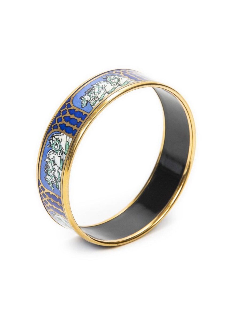 Hermes Enamel Bangle Royal Blue Green Grand Apparat Motif Bracelet